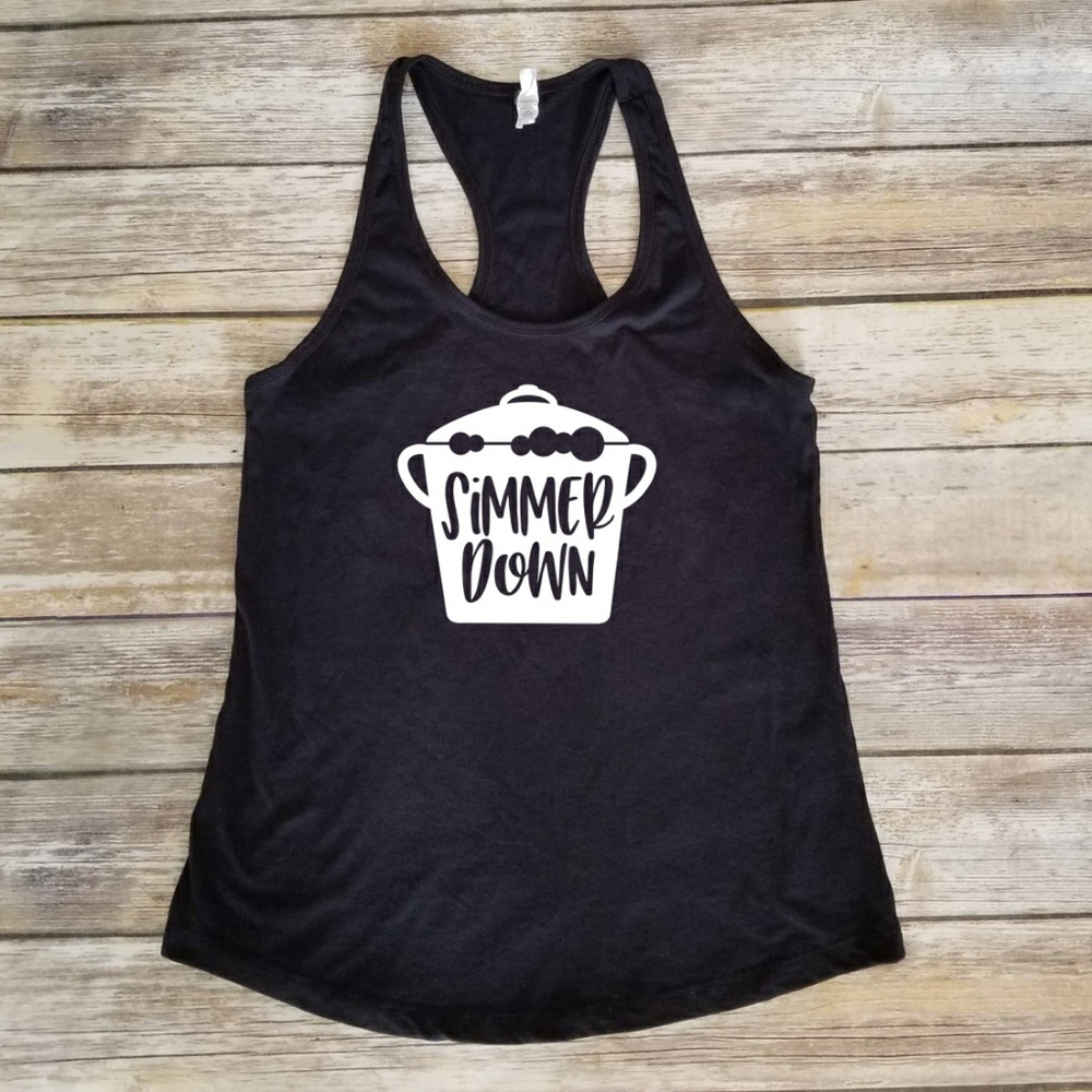 Simmer Down Ladies black comfy racerback tank top
